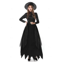 Couples Cosplay Witch Warlock Couples' Costumes Men's Women's Movie Cosplay Cosplay Costume Party Black Dress Hat Carnival Masquerade Valentine's Day for Walpurgis Night