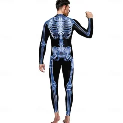 Couples Halloween Carnival muscle skeleton frame horror digital print parade party performance costume