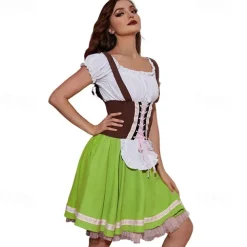 Couples Halloween Oktoberfest Beer Costume Dirndl Dress Lederhosen Bavarian Couple Oktoberfest Couple German Munich Traditional Style Wiesn Men's Women's Traditional Style Cloth Halloween Carnival