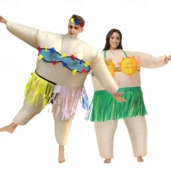 Couples Hawaiian Inflatable Costumes Halloween Group Couples Costumes All Movie Cosplay Funny Costume Green Leotard / Onesie Halloween Carnival Masquerade Cloth
