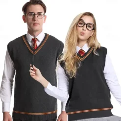 Couples Magic Harry Gryffin d'or Slytherin Sweater Knit Vest Men's Women's Boys Movie Cosplay Costume Party Masquerade Dailywear