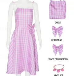 Couples Movie Doll Outfits Pink Plaid Dress Hawaiian Shirt Shorts Men's Women's Couple's Cosplay Costume Halloween Carnival Masquerade Beach Vacation