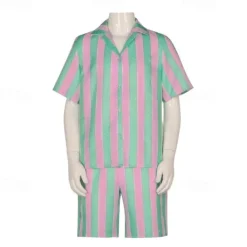 Couples Movie Doll Outfits Pink Plaid Dress Hawaiian Shirt Shorts Men's Women's Couple's Cosplay Costume Halloween Carnival Masquerade Beach Vacation