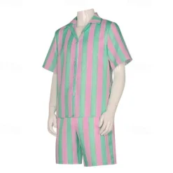 Couples Movie Doll Outfits Pink Plaid Dress Hawaiian Shirt Shorts Men's Women's Couple's Cosplay Costume Halloween Carnival Masquerade Beach Vacation