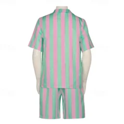 Couples Movie Doll Outfits Pink Plaid Dress Hawaiian Shirt Shorts Men's Women's Couple's Cosplay Costume Halloween Carnival Masquerade Beach Vacation