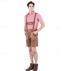 Couples Oktoberfest Beer Costume Blouse Shirt Dirndl Dress Lederhosen Bavarian Couple Oktoberfest Couple German Munich Wiesn Men's Women's Traditional Style Cloth Skirts Top Apron Halloween Carnival