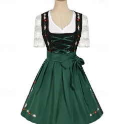 Couples Oktoberfest Beer Costume Dress Dirndl Trachtenkleider Maid Oktoberfest Couple Munich Wiesn Wiesn Men's Women's Traditional Style Cloth Halloween Carnival