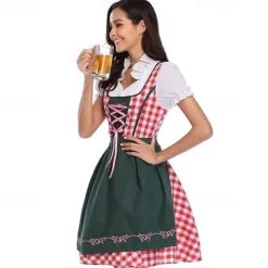 Couples Oktoberfest Beer Costume Blouse Shirt Dirndl Dress Lederhosen Bavarian Couple Oktoberfest Couple German Munich Wiesn Men's Women's Traditional Style Cloth Skirts Top Apron Halloween Carnival