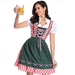 Couples Oktoberfest Beer Costume Blouse Shirt Dirndl Dress Lederhosen Bavarian Couple Oktoberfest Couple German Munich Wiesn Men's Women's Traditional Style Cloth Skirts Top Apron Halloween Carnival