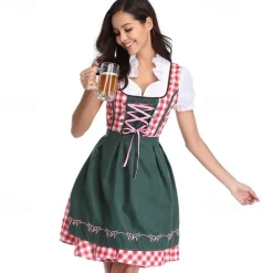 Couples Oktoberfest Beer Costume Blouse Shirt Dirndl Dress Lederhosen Bavarian Couple Oktoberfest Couple German Munich Wiesn Men's Women's Traditional Style Cloth Skirts Top Apron Halloween Carnival