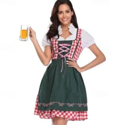Couples Oktoberfest Beer Costume Blouse Shirt Dirndl Dress Lederhosen Bavarian Couple Oktoberfest Couple German Munich Wiesn Men's Women's Traditional Style Cloth Skirts Top Apron Halloween Carnival