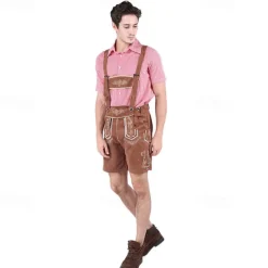 Couples Oktoberfest Beer Costume Blouse Shirt Dirndl Dress Lederhosen Bavarian Couple Oktoberfest Couple German Munich Wiesn Men's Women's Traditional Style Cloth Skirts Top Apron Halloween Carnival