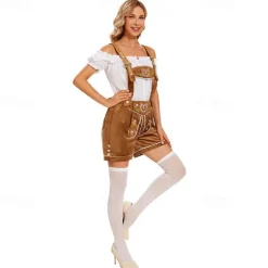 Couples Oktoberfest Beer Costume Blouse Shirt Lederhosen Oktoberfest Couple German Munich Wiesn Men's Women's Traditional Style Cloth Top Shorts Halloween Carnival Party