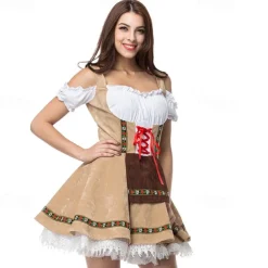 Couples Oktoberfest Beer Costume Dress Dirndl Trachtenkleider Lederhosen Maid Oktoberfest Couple German Munich Wiesn Men's Women's Traditional Style Cloth Halloween Carnival