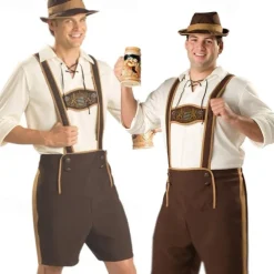 Couples Oktoberfest Beer Costume Dress Dirndl Trachtenkleider Lederhosen Maid Oktoberfest Couple German Munich Wiesn Men's Women's Traditional Style Cloth Halloween Carnival