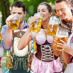 Couples 2PCS Oktoberfest Beer Apron Dirndl Trachtenkleider Prints Funny Costume Oktoberfest Couple Bavarian Costume Traditional Style Wiesn Carnival Cloth Apron Halloween Carnival