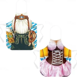 Couples 2PCS Oktoberfest Beer Apron Dirndl Trachtenkleider Prints Funny Costume Oktoberfest Couple Bavarian Costume Traditional Style Wiesn Carnival Cloth Apron Halloween Carnival