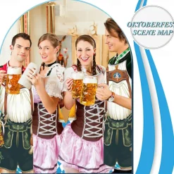 Couples 2PCS Oktoberfest Beer Apron Dirndl Trachtenkleider Prints Funny Costume Oktoberfest Couple Bavarian Costume Traditional Style Wiesn Carnival Cloth Apron Halloween Carnival