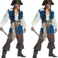 Couples Pirate Halloween Group Couples Costumes Men's Women's Movie Cosplay Cosplay Costumes Blue Vest Top Pants Halloween Carnival Masquerade