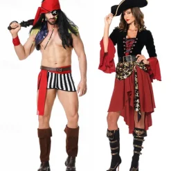 Couples Pirates of the Caribbean Halloween Group Couples Costumes Men's Women's Movie Cosplay Cosplay Costume Party Red Costume Halloween Carnival Masquerade