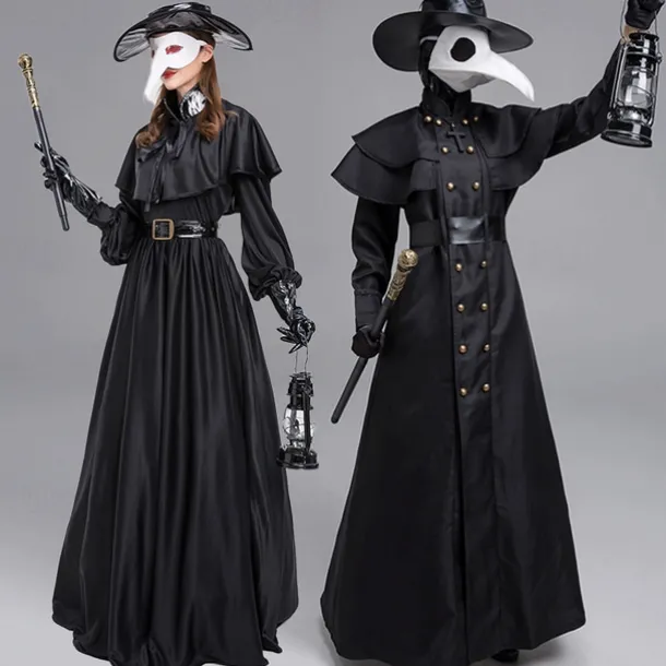 Couples Plague Doctor Costume Cloak Halloween Couples Costumes Cosplay Medieval Steampunk Priest Renaissance Costume Outfits Cloak Cape