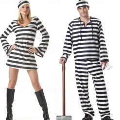 Couples Prisoner Outfits Funny Costume Couples' Costumes Unisex Movie Cosplay Cosplay Black Costume Carnival Masquerade Easy Carnival Costumes