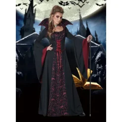 Couples Witch Couples' Costumes Women's Movie Cosplay Cosplay Halloween Wine Red Black Red Dress Halloween Carnival Masquerade for Walpurgis Night