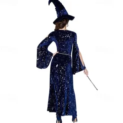 Couples Witch Couples' Costumes Women's Movie Cosplay Cosplay Halloween Wine Red Black Red Dress Halloween Carnival Masquerade for Walpurgis Night