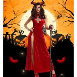 Couples Witch Couples' Costumes Women's Movie Cosplay Cosplay Halloween Wine Red Black Red Dress Halloween Carnival Masquerade for Walpurgis Night