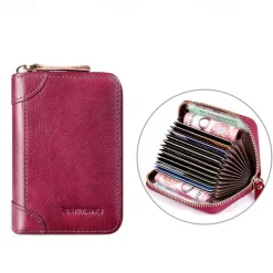 Cow Leather Multi Function ID Credit Card Holder Money Bag Coin Purse 12/20 Cards Rfid Protection Wallets Vintage Thin Short