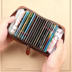 Cow Leather Multi Function ID Credit Card Holder Money Bag Coin Purse 12/20 Cards Rfid Protection Wallets Vintage Thin Short