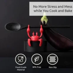 Crab Silicone Utensil Rest - Red Crab Spoon Holder, Heat-Resistant Spoon Utensil Holder Clip, Kitchen Grill Utensil Holder, Silicone Spoon Rest for Stove Top Creative Kitchen Gifts