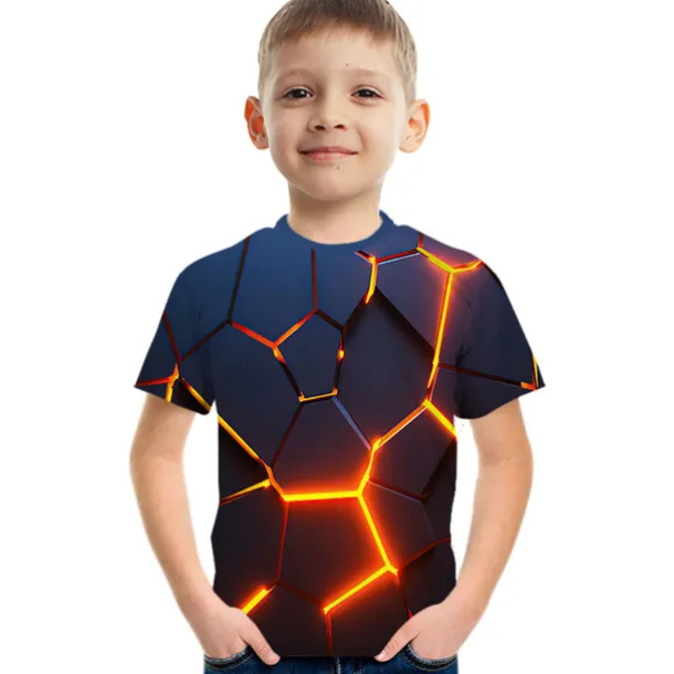 Crack 3d Kids Short Sleeve T-shirt Fashion 3d Printed Colorful Shirts For Boys And Girls