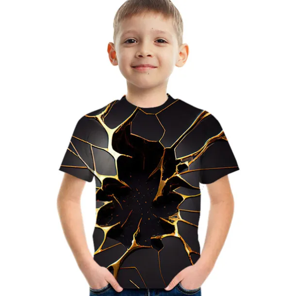 Crack 3d Kids Short Sleeve T-shirt Fashion 3d Printed Colorful Shirts For Boys And Girls