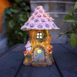 Craft Miniature House Solar Powered Led Light Garden Fairy Outdoor Walkway Sun Flower Resin Cottage Village Lamp Decoration