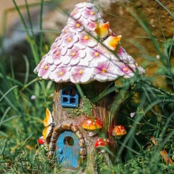 Craft Miniature House Solar Powered Led Light Garden Fairy Outdoor Walkway Sun Flower Resin Cottage Village Lamp Decoration