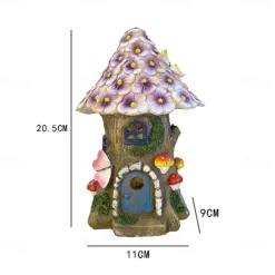 Craft Miniature House Solar Powered Led Light Garden Fairy Outdoor Walkway Sun Flower Resin Cottage Village Lamp Decoration