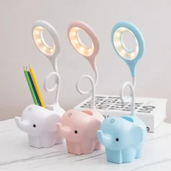 Creative Cute Pet Elephant Animal LED Desk Lamp USB Charging Plug-in Dual-use 3-color Dimmable Learning Accessories Bright Cute Bedside Lamp Learning Desk Lamp Night Light