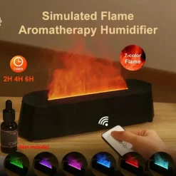 Creative 3D Simulation Flame Air Humidifier Household Colorful Atmosphere Light Intelligent Remote Control Humidifier USB Desktop Silent Large Fog Volume Humidifier Home Decor Room Decor