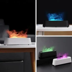 Creative 3D Simulation Flame Air Humidifier Household Colorful Atmosphere Light Intelligent Remote Control Humidifier USB Desktop Silent Large Fog Volume Humidifier Home Decor Room Decor