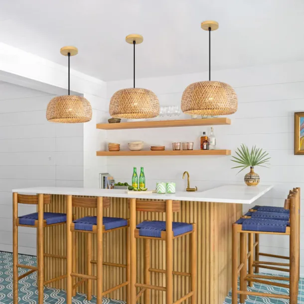 Creative Handmade Bamboo Weaving Natural Wind Ceiling Chandelier E27/E26 Base Ceiling Lighting Hanging Lamp Suitable for Study Coffee Shop Restaurant Rar AC110V AC220V