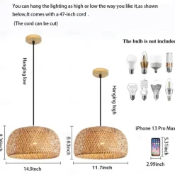 Creative Handmade Bamboo Weaving Natural Wind Ceiling Chandelier E27/E26 Base Ceiling Lighting Hanging Lamp Suitable for Study Coffee Shop Restaurant Rar AC110V AC220V