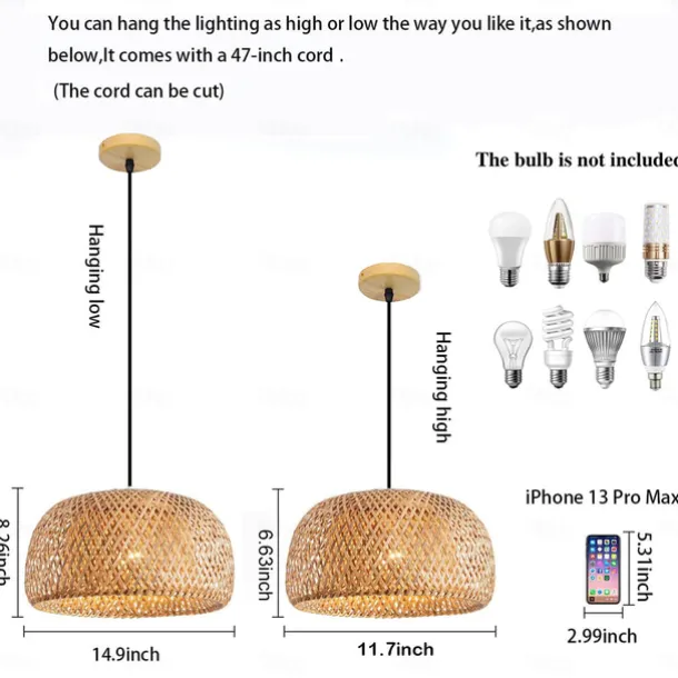 Creative Handmade Bamboo Weaving Natural Wind Ceiling Chandelier E27/E26 Base Ceiling Lighting Hanging Lamp Suitable for Study Coffee Shop Restaurant Rar AC110V AC220V