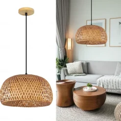 Creative Handmade Bamboo Weaving Natural Wind Ceiling Chandelier E27/E26 Base Ceiling Lighting Hanging Lamp Suitable for Study Coffee Shop Restaurant Rar AC110V AC220V