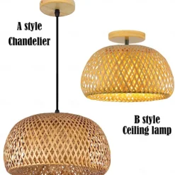 Creative Handmade Bamboo Weaving Natural Wind Ceiling Chandelier E27/E26 Base Ceiling Lighting Hanging Lamp Suitable for Study Coffee Shop Restaurant Rar AC110V AC220V