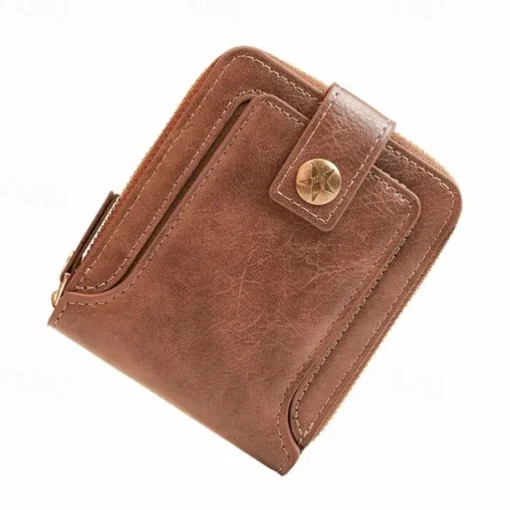 Credit Card Holder Wallet Men's PU Leather Solid Color Business Wallet Card Holder With Zipper & Button Valentine's Day Gift