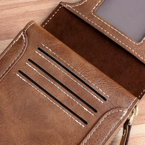 Credit Card Holder Wallet Men's PU Leather Solid Color Business Wallet Card Holder With Zipper & Button Valentine's Day Gift