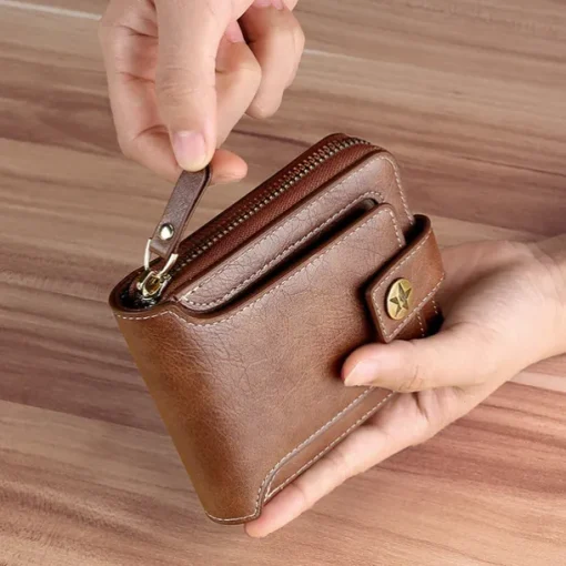 Credit Card Holder Wallet Men's PU Leather Solid Color Business Wallet Card Holder With Zipper & Button Valentine's Day Gift