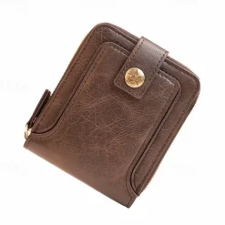 Credit Card Holder Wallet Men's PU Leather Solid Color Business Wallet Card Holder With Zipper & Button Valentine's Day Gift