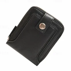 Credit Card Holder Wallet Men's PU Leather Solid Color Business Wallet Card Holder With Zipper & Button Valentine's Day Gift